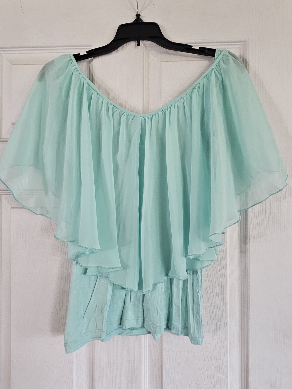 VENUS Mint Green Layered Chiffon Off-Shoulder Top - Picture 3 of 3